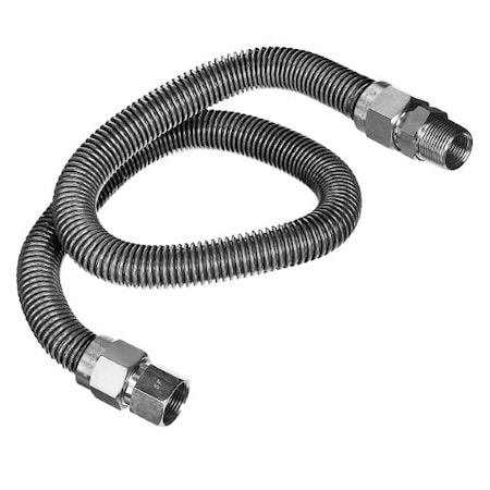 Flextron Gas Line Hose 3/8'' O.D.x60'' Length 1/2" FIPx3/8" MIP Fittings, Stainless Steel Flexible Connector FTGC-SS14-60F